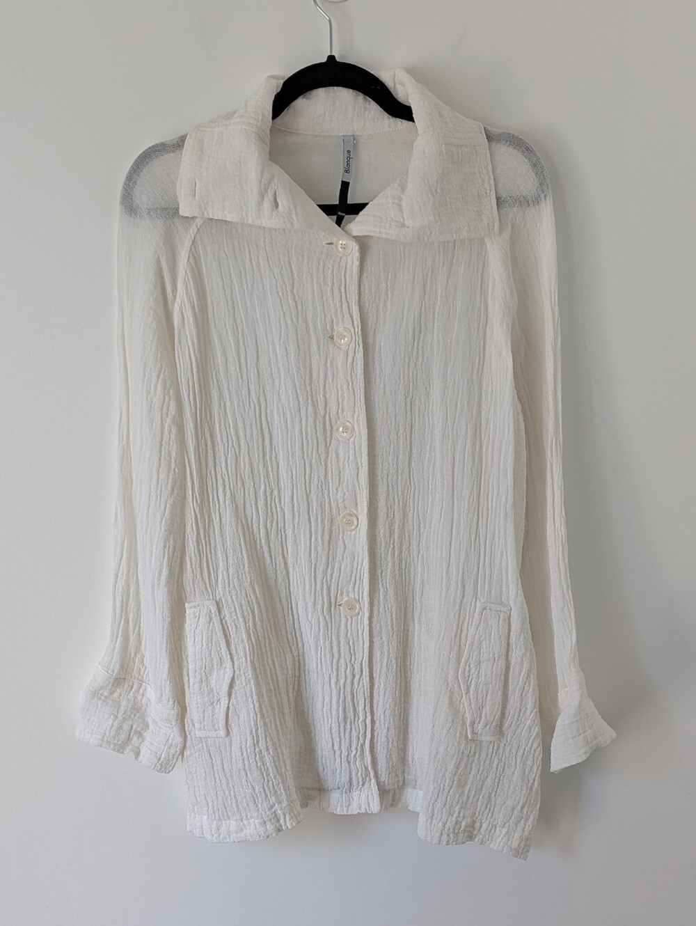 Blanque Linen Crinkle Button Front Top Size 0/S Lagenlook Flowy